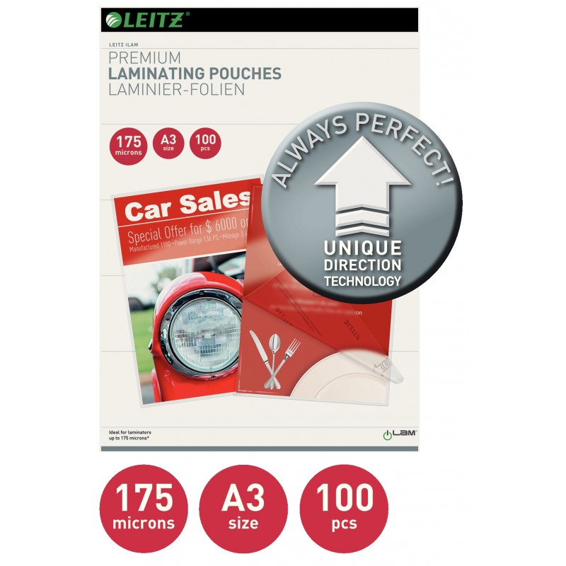 Folie laminare LEITZ UDT, la cald, A3, 175 mic, 100 buc/set
