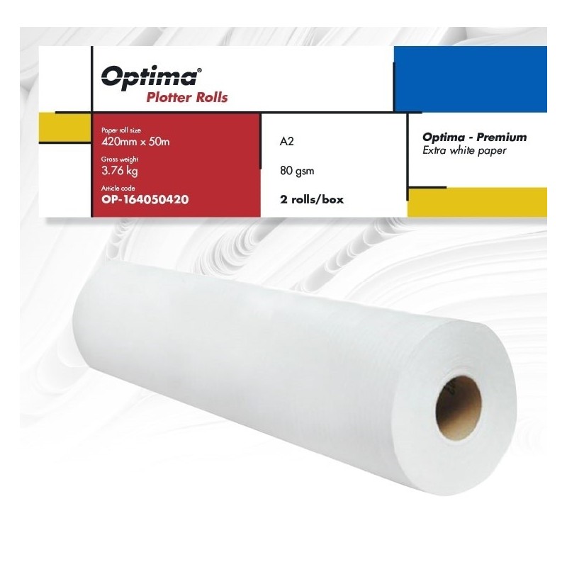 Rola plotter A2, 80gr, 420mm x 50m, 2 role/cutie, Optima - Premium