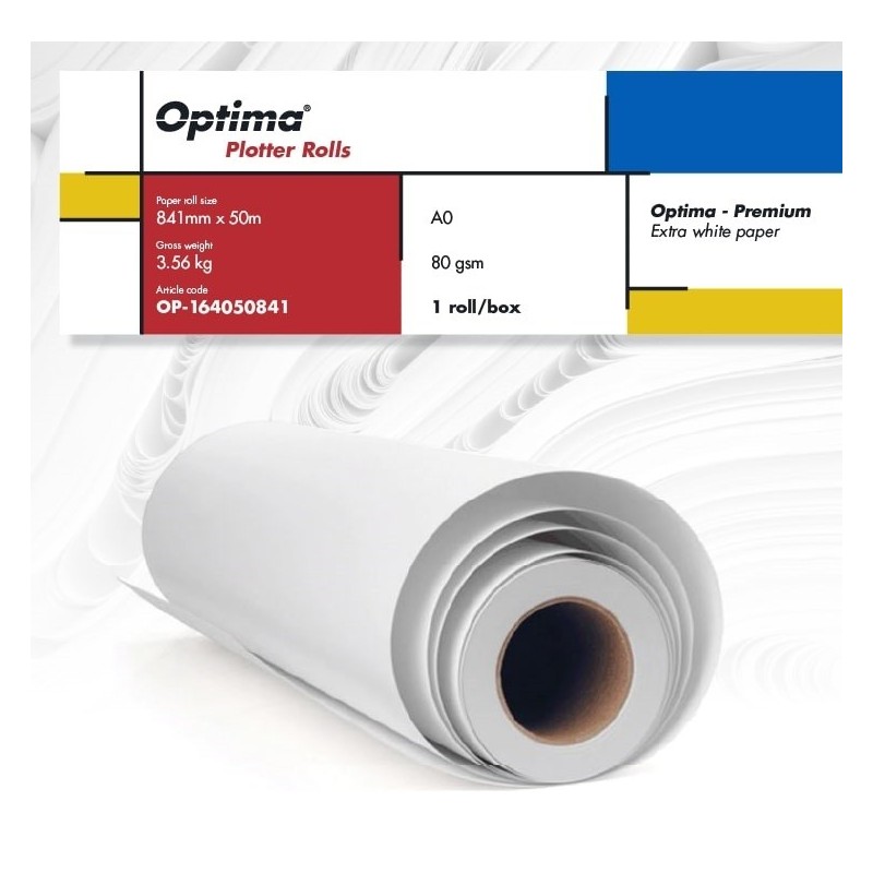 Rola plotter A0, 80gr, 841mm x 50m, Optima - Premium