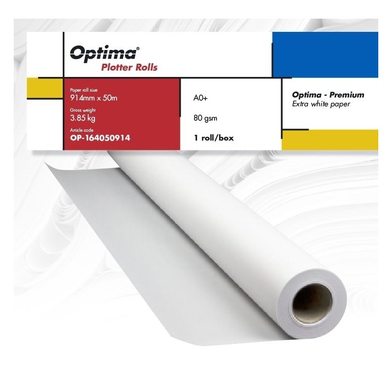 Rola plotter A0+, 80gr, 914mm x 50m, Optima - Premium