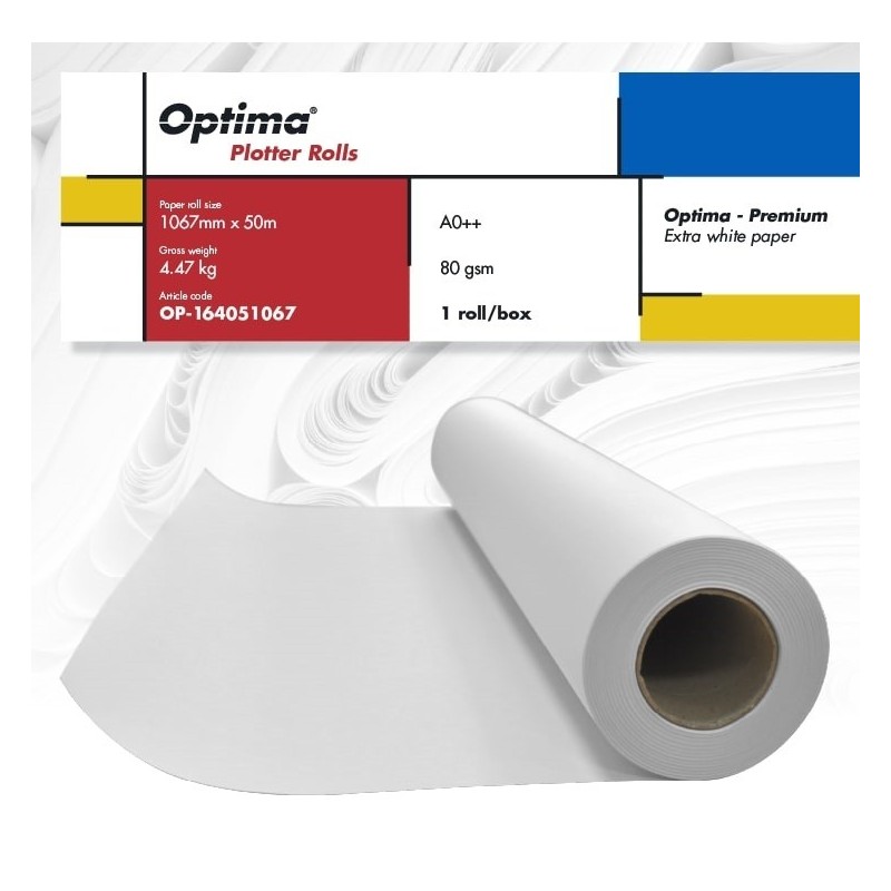 Rola plotter A0++, 80gr, 1067mm x 50m, Optima - Premium