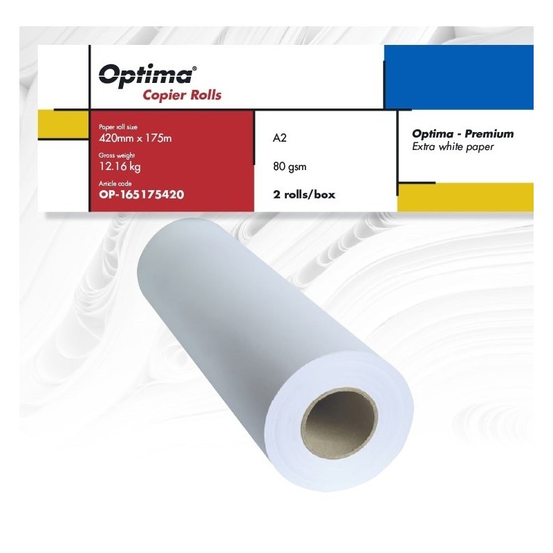 Rola copiator A2, 80gr, 420mm x 175m, 2 role/cutie, Optima - Premium