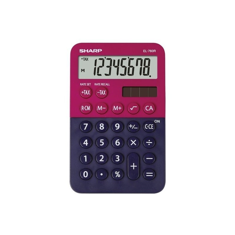 Calculator de birou, 8 digits, 120 x 76 x 23 mm, dual power, SHARP EL-760RBRB - rosu/bleumarin