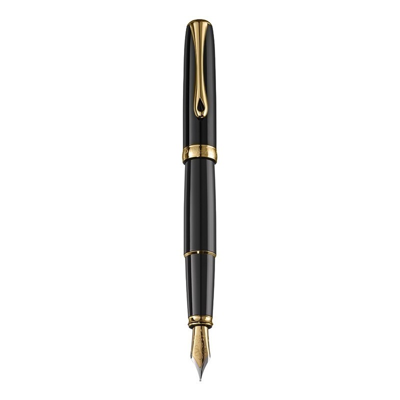 DIPLOMAT Traveller black lacquer gold - stilou cu penita M, din otel inoxidabil