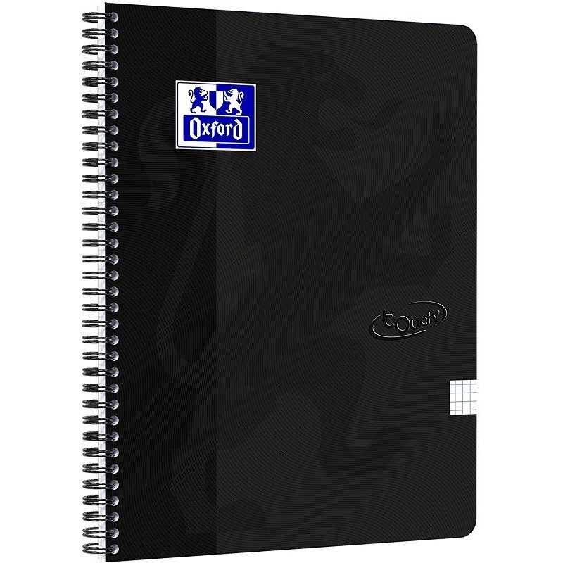 Caiet cu spirala A4, OXFORD School Touch , 70 file-90g/mp, 4 perf, coperta carton negru - mate