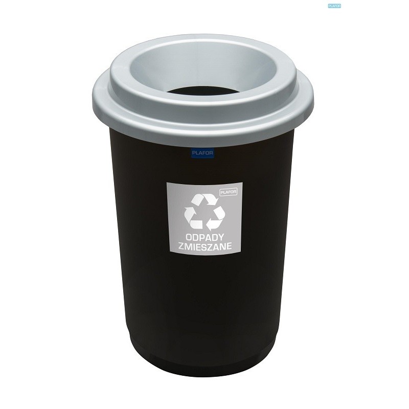 Cos plastic reciclare selectiva, capacitate 50l, PLAFOR Eco - negru cu capac argintiu - altele