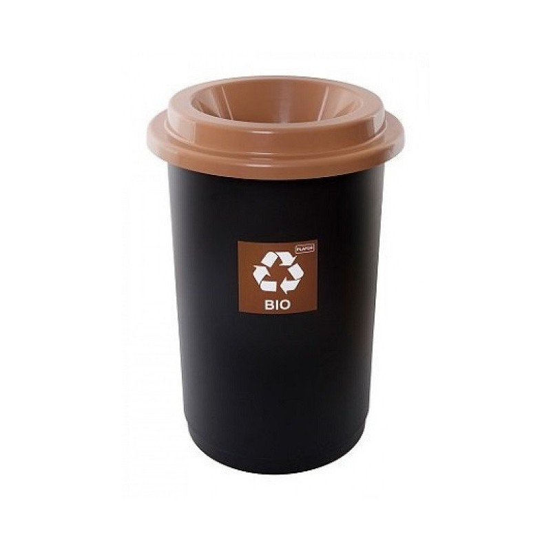 Cos plastic reciclare selectiva, capacitate 50l, PLAFOR Eco - negru cu capac maro - bio