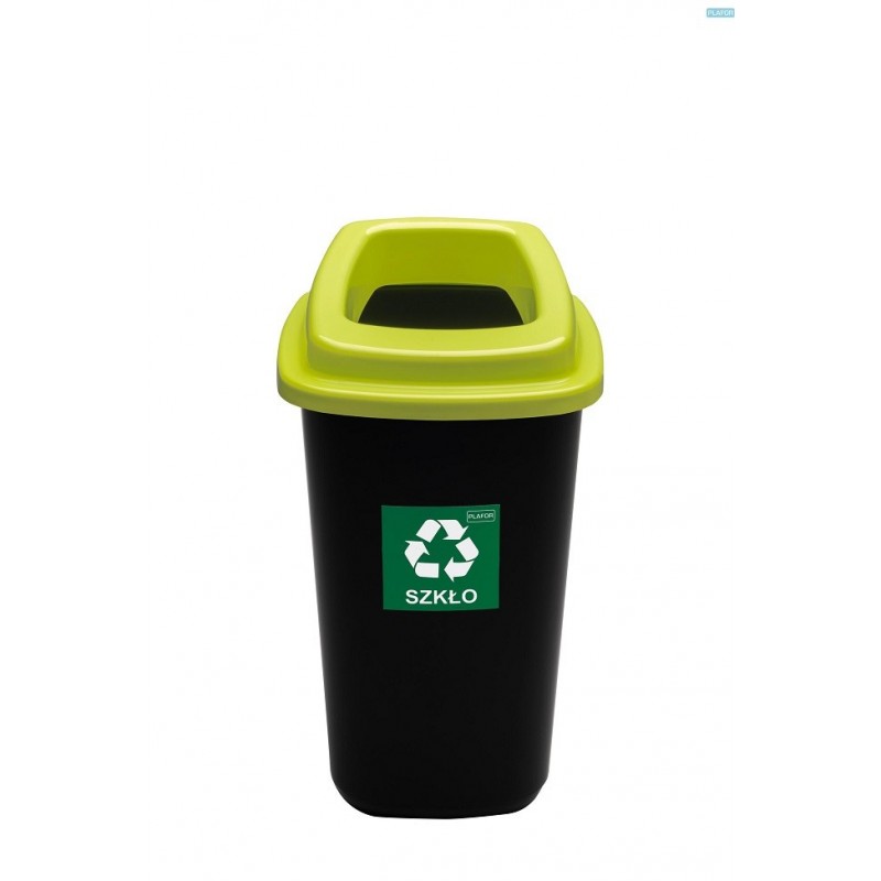 Cos plastic reciclare selectiva, capacitate 45l, PLAFOR Sort - negru cu capac verde - sticla