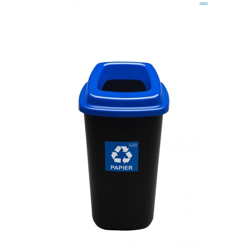 Cos plastic reciclare selectiva, capacitate 45l, PLAFOR Sort - negru cu capac albastru - hartie