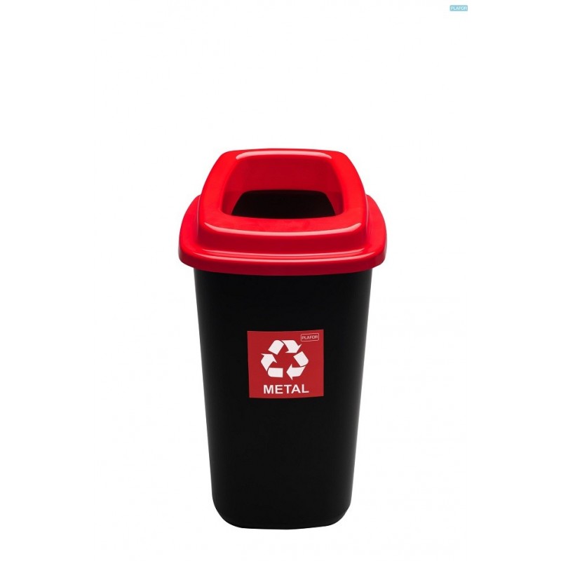 Cos plastic reciclare selectiva, capacitate 45l, PLAFOR Sort - negru cu capac rosu - metal