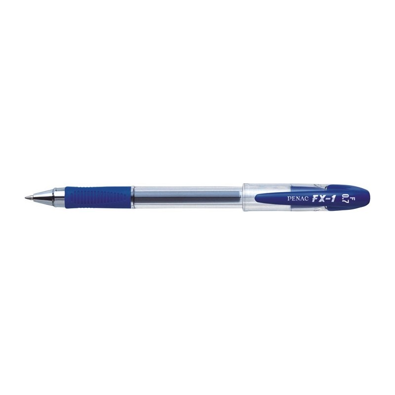 Pix cu gel PENAC FX-1, rubber grip, 0.7mm, con metalic, corp transparent - scriere albastra