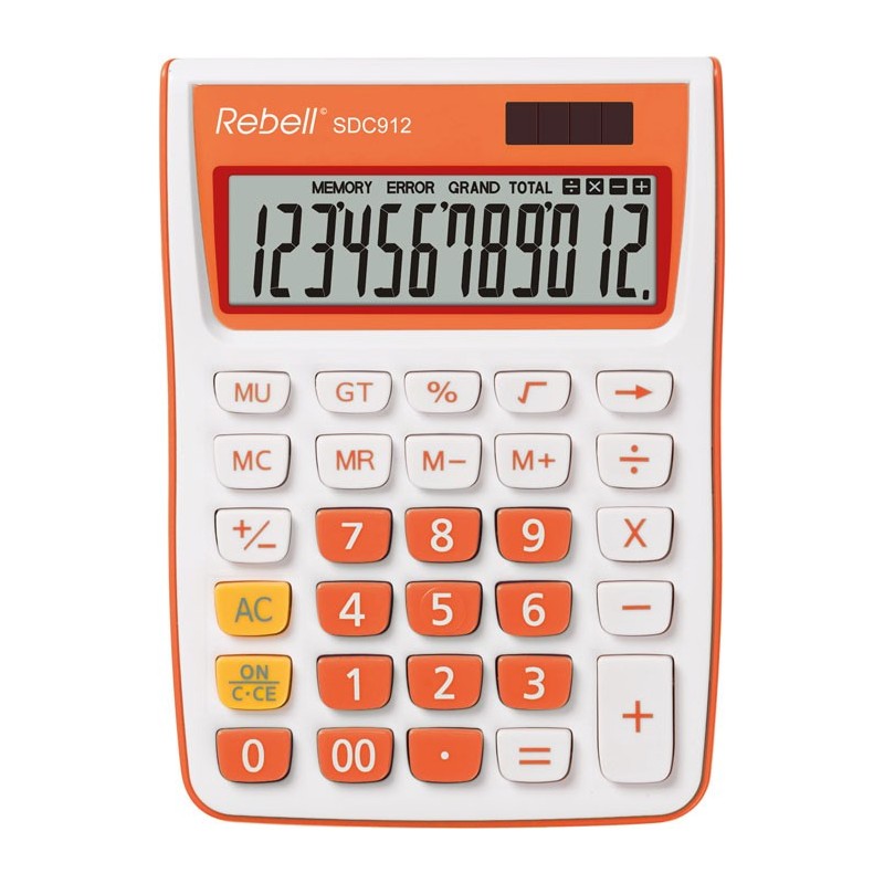 Calculator de birou, 12 digits, 145 x 104 x 26 mm, Rebell SDC 912 - alb/orange