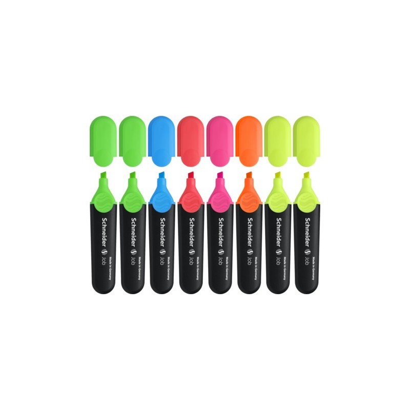 Textmarker SCHNEIDER Job, varf lat, 8 culori/set - (2xG, O, V, R, A, R, Vi)