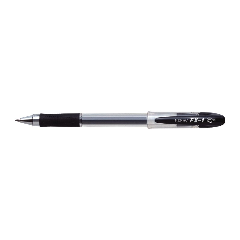 Pix cu gel PENAC FX-1, rubber grip, 0.7mm, con metalic, corp transparent - scriere neagra