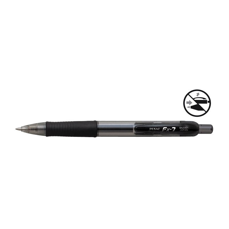 Pix cu gel PENAC FX-7, rubber grip, 0.7mm, corp transparent negru - scriere neagra