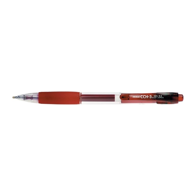 Pix cu gel PENAC CCH-3, rubber grip, 0.5mm, corp transparent - scriere rosie