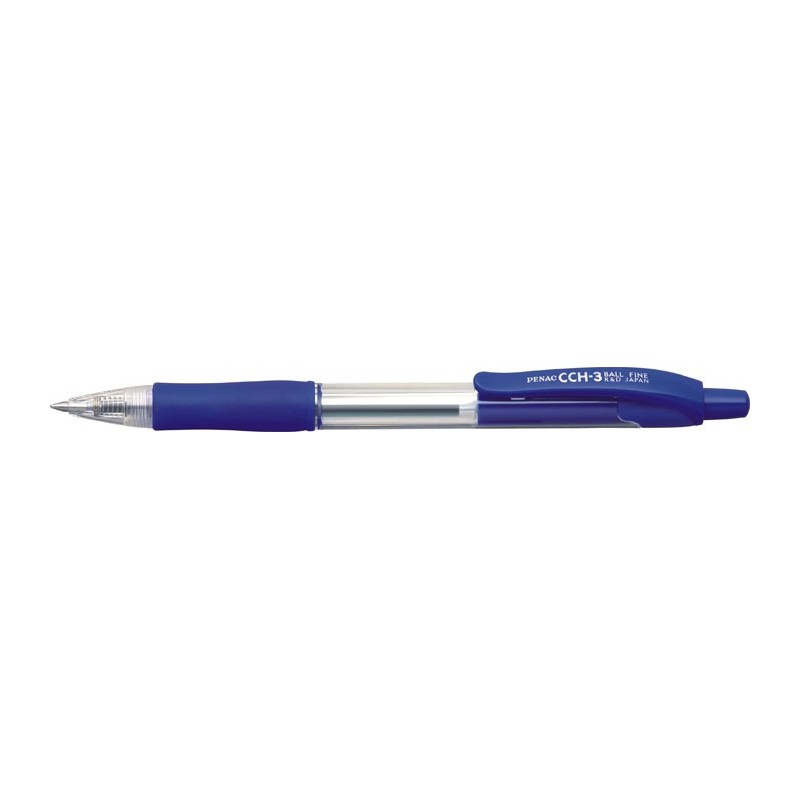 Pix cu gel PENAC CCH-3, rubber grip, 0.5mm, corp transparent - scriere albastra