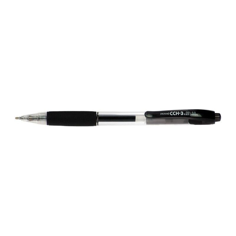 Pix cu gel PENAC CCH-3, rubber grip, 0.5mm, corp transparent - scriere neagra