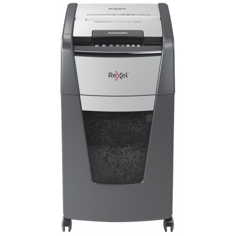 Distrugator documente automat REXEL OPTIMUM 225X, P4, cross-cut (confeti), 225 coli, cos 60l, negru-