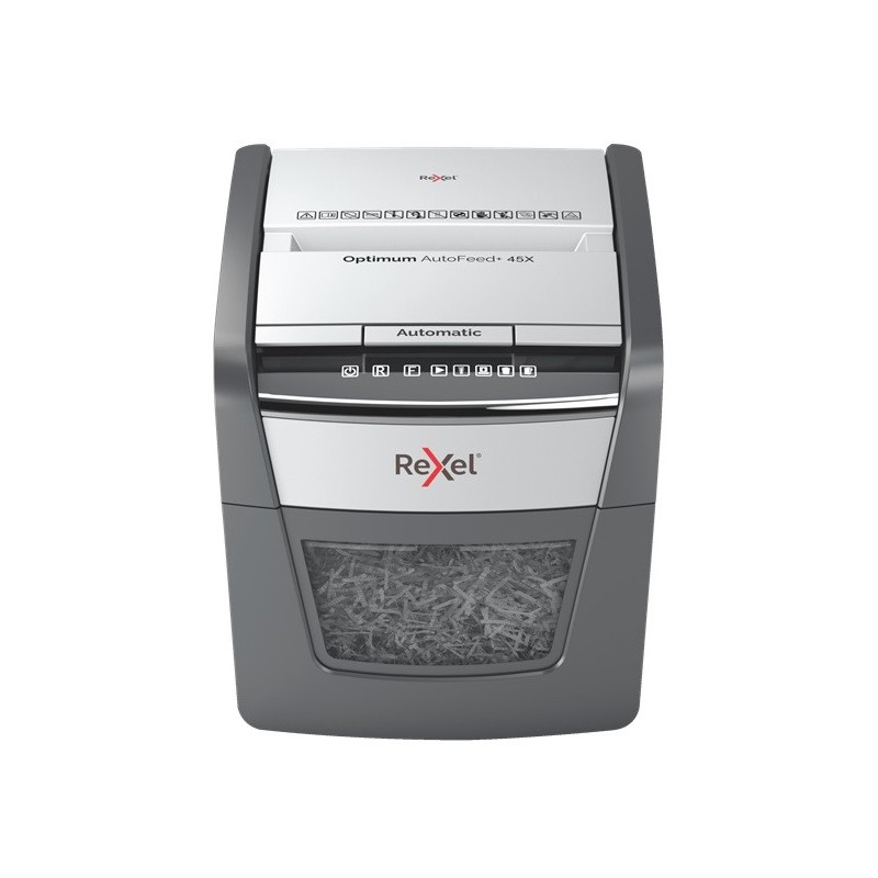 Distrugator documente automat REXEL OPTIMUM 45X, P4, cross-cut (confeti), 45 coli, cos 20l, negru-g