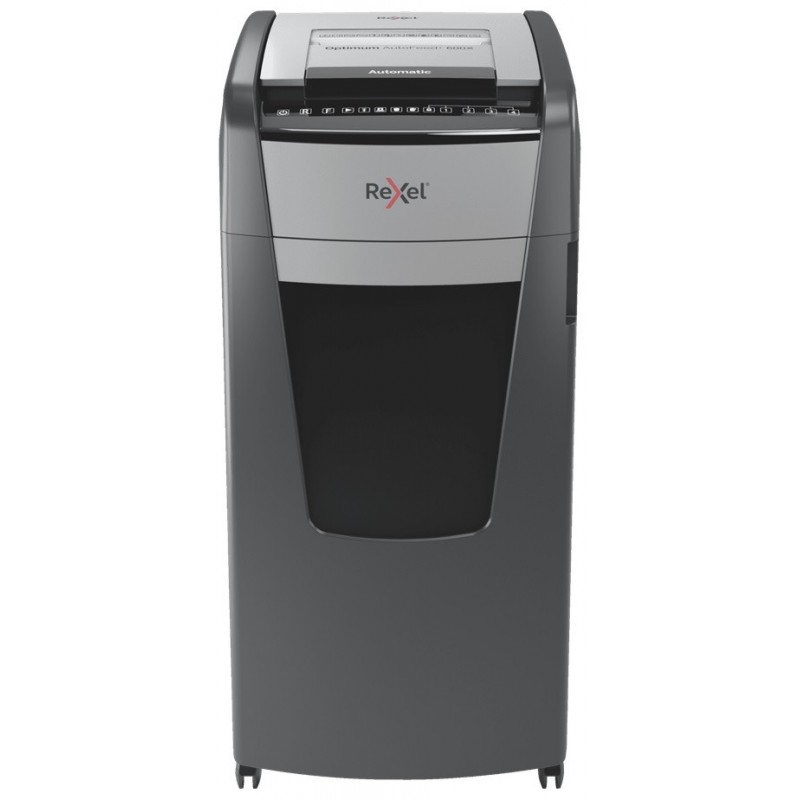 Distrugator documente automat REXEL OPTIMUM 600X, P4, cross-cut (confeti), 600 coli, cos 110l, negru