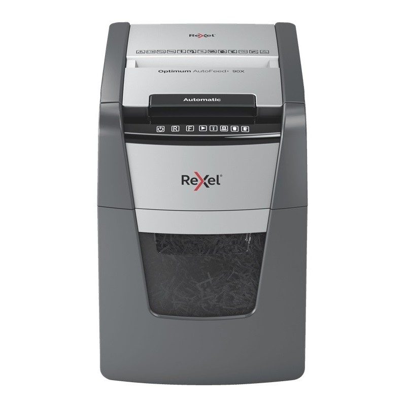 Distrugator documente automat REXEL OPTIMUM 90X, P4, cross-cut (confeti), 90 coli, cos 34l, negru-g