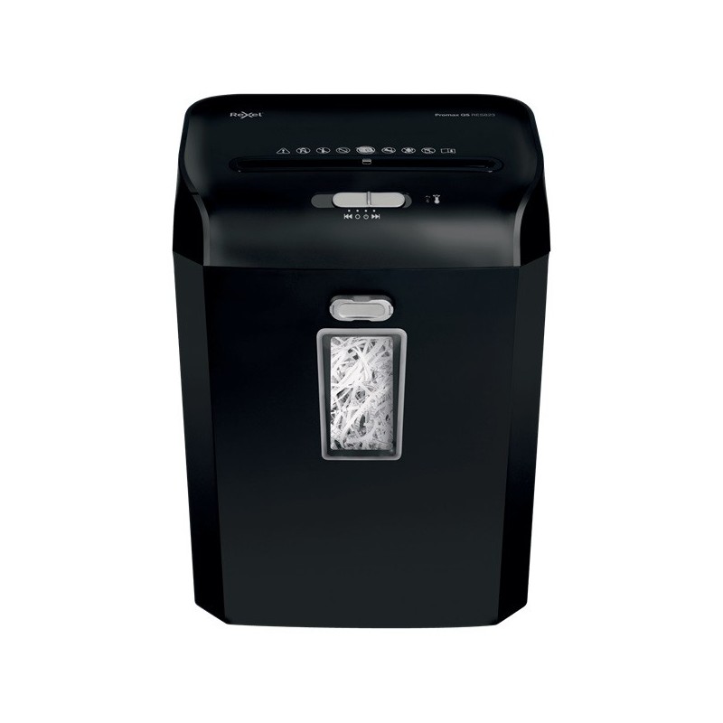 Distrugator documente manual REXEL PROMAX QS RES 823, P2, strip-cut (fasii), 8 coli, cos 23l, negru
