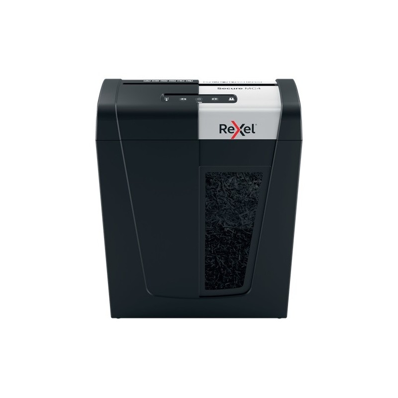 Distrugator documente manual REXEL SECURE MC4, P5, micro-cut (particule), 4 coli, 14l, negru-arginti