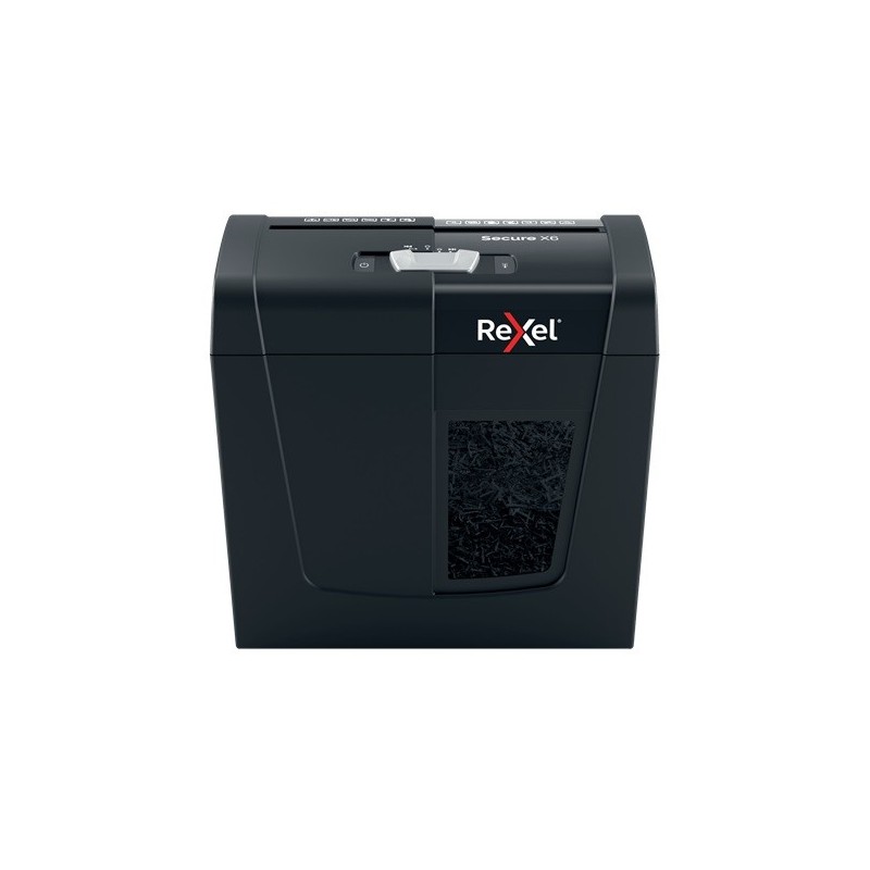 Distrugator documente manual REXEL SECURE X 6, P4, cross-cut (confeti), 6 coli, 10l, negru