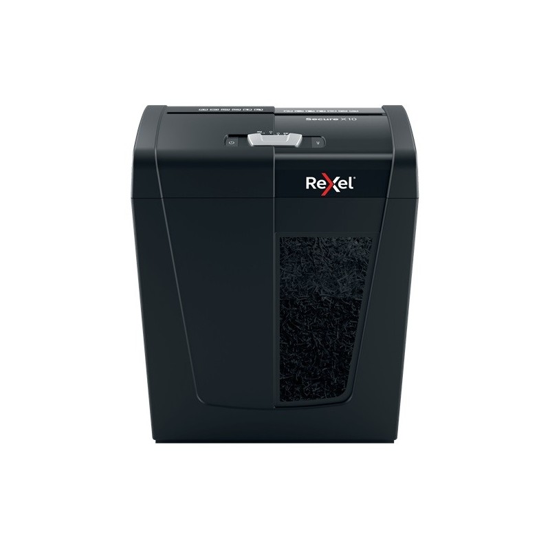 Distrugator documente manual REXEL SECURE X10, P4, cross-cut (confeti), 10 coli, 18l, negru