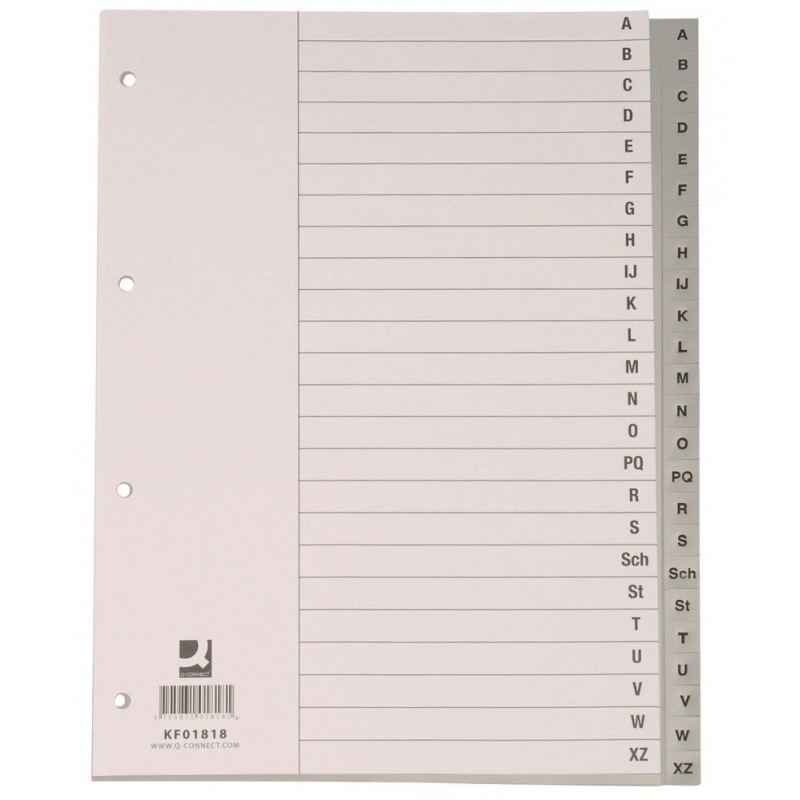 Index plastic gri, alfabetic A-Z, A4, 120 microni, Q-Connect
