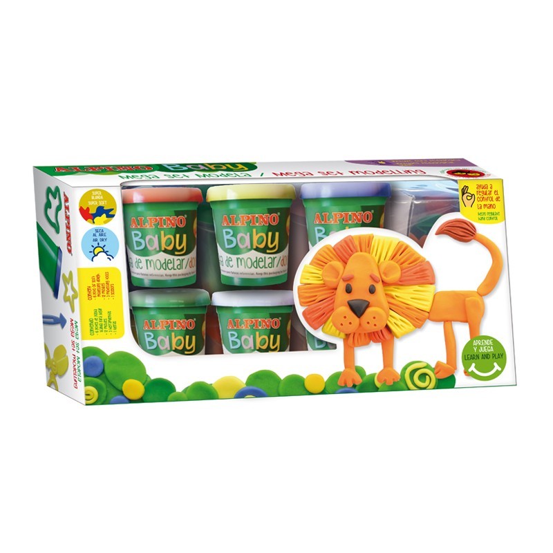 Kit plastelina magica, 6 x 86gr. + 16 ustensile pentru modelat, ALPINO Baby