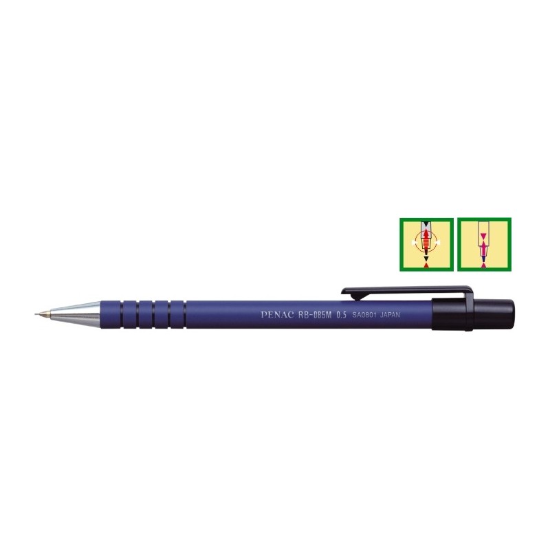 Creion mecanic PENAC RB-085M, rubber grip, 0.7mm, con si varf metalic - corp albastru
