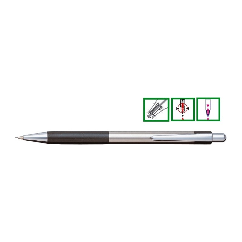 Creion mecanic metalic PENAC Pepe, rubber grip, 0.5mm, varf metalic - accesorii negre