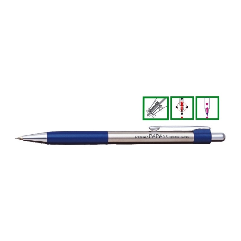 Creion mecanic metalic PENAC Pepe, rubber grip, 0,5mm, varf metalic - accesorii bleumarin