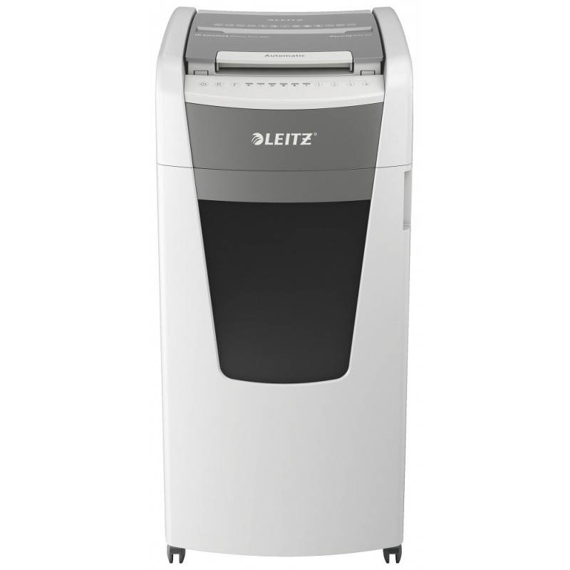 Distrugator documente automat LEITZ IQ Office, P4, cross-cut (confeti), 600 coli, cos 110l, alb-gri