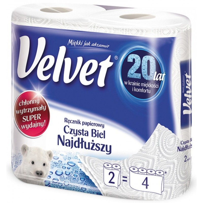 Rola prosop hartie alba, 2 straturi, 90 portii, 2 role/set, VELVET White