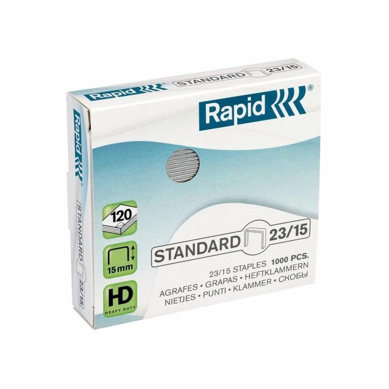 Capse RAPID Standard 23/15, 1000 buc/cutie - pentru 80-120 coli