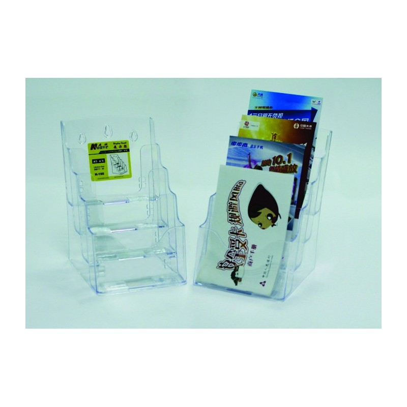 Display plastic pentru brosuri, de birou/perete, 4 x A5, KEJEA - transparent