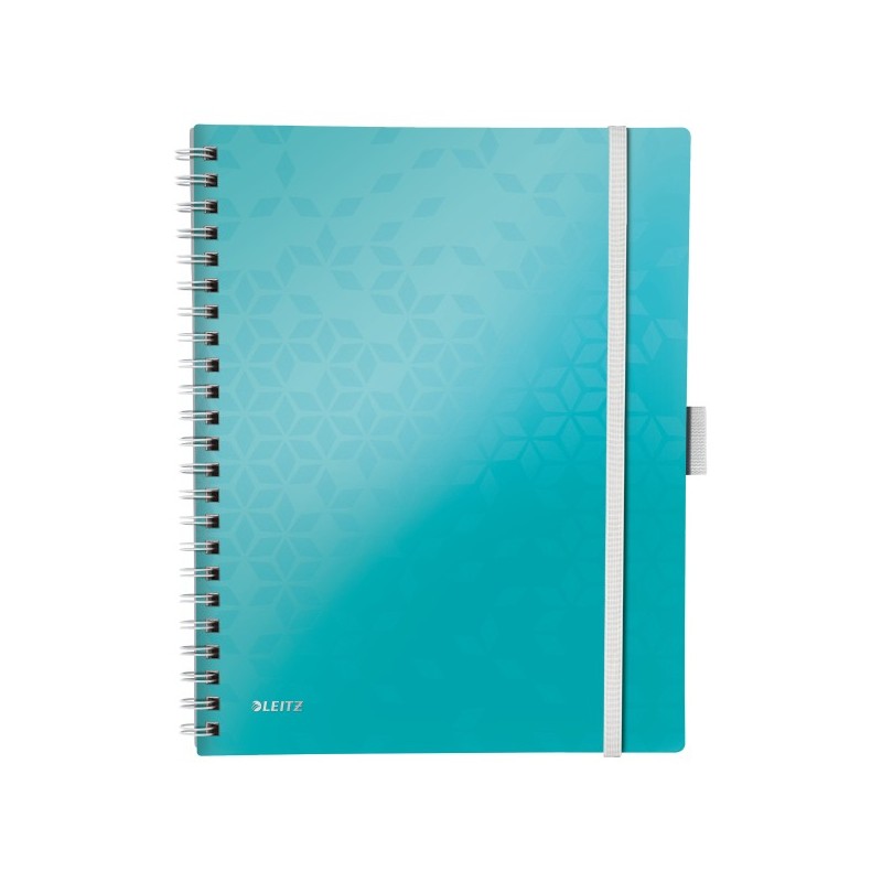 Caiet de birou Leitz WOW Be Mobile, PP, FSC, reciclabil, A4, 80 coli, cu spira, matematica, turcoaz