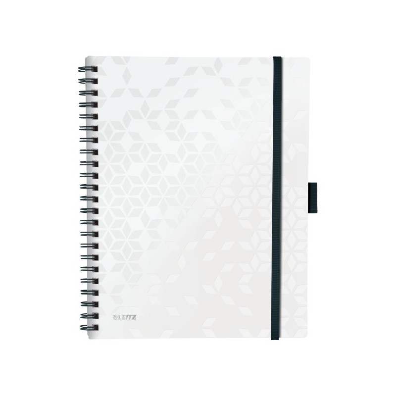 Caiet de birou Leitz WOW Be Mobile, PP, FSC, reciclabil, A4, 80 coli, cu spira, dictando, alb