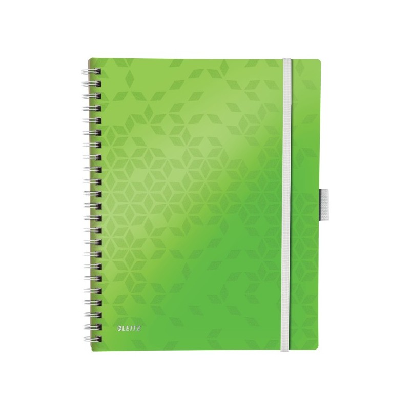 Caiet de birou Leitz WOW Be Mobile, PP, FSC, reciclabil, A4, 80 coli, cu spira, dictando, verde