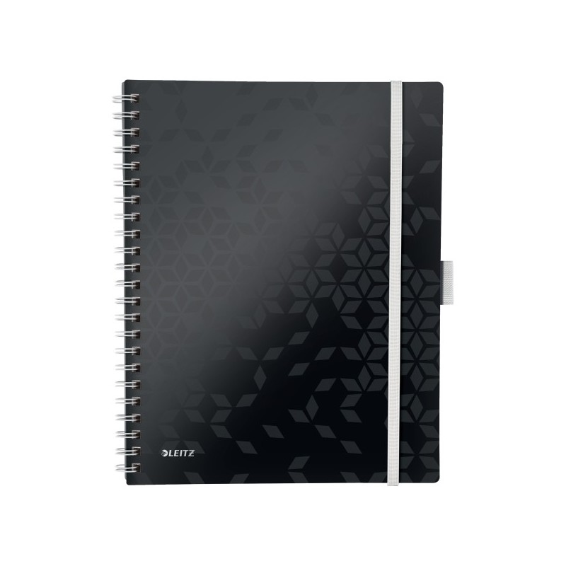 Caiet de birou Leitz WOW Be Mobile, PP, FSC, reciclabil, A4, 80 coli, cu spira, dictando, negru