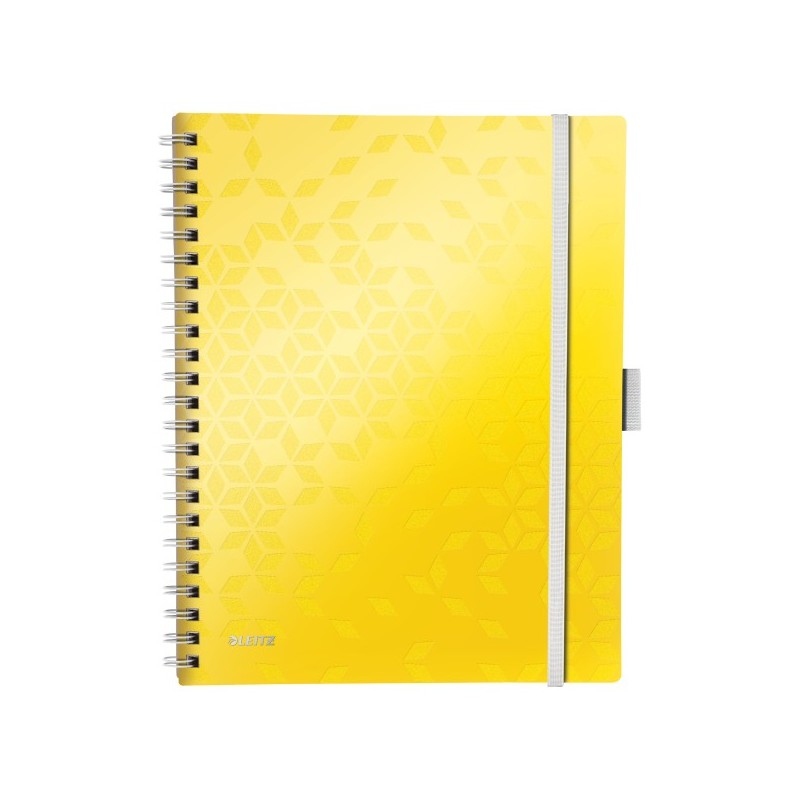 Caiet de birou Leitz WOW Be Mobile, PP, FSC, reciclabil, A4, 80 coli, cu spira, matematica, galben