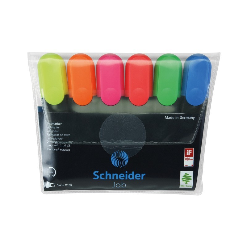 Textmarker SCHNEIDER Job, varf lat, 6 culori/set - (G, O, V, R, A, R)