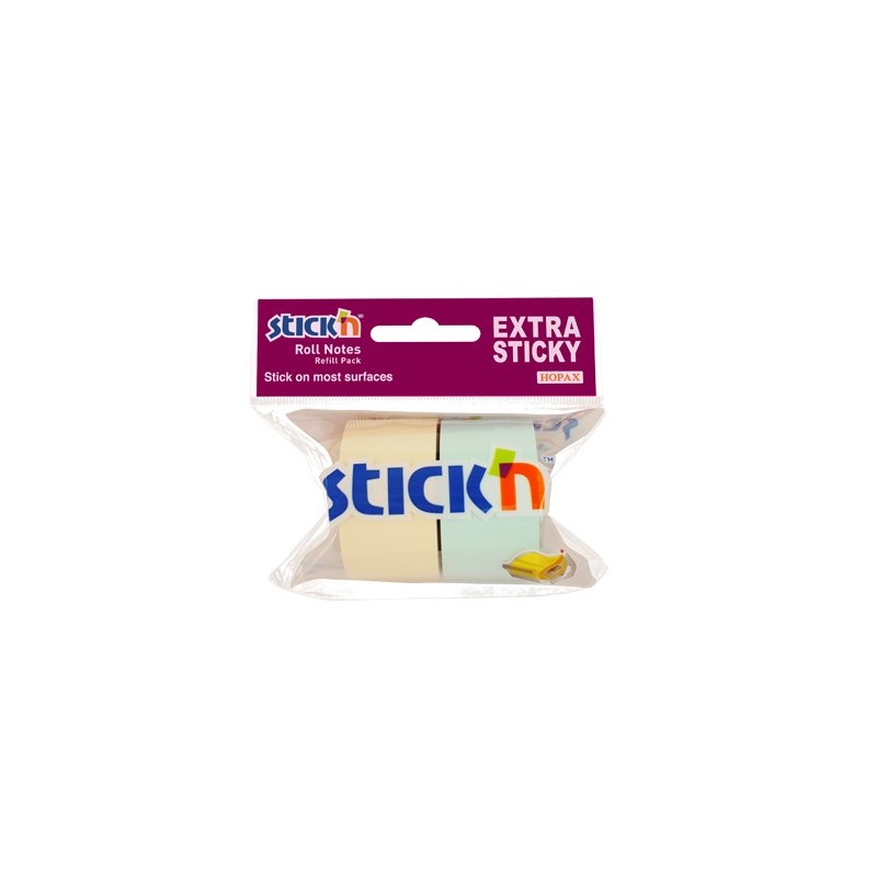 Rezerva notes autoadeziv in rola, pentru dispenser, 25 mm x 10 m, 2 buc/set, Stick"n-2 culori pastel
