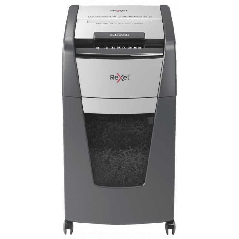 Distrugator documente automat REXEL OPTIMUM 225M, P5, micro-cut (particule), 225 coli, cos 60l, negr