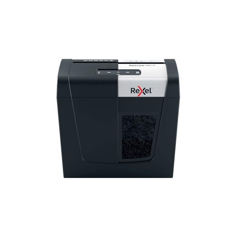 Distrugator documente manual REXEL SECURE MC3, P5, micro-cut (particule), 3 coli, 10l, negru-arginti