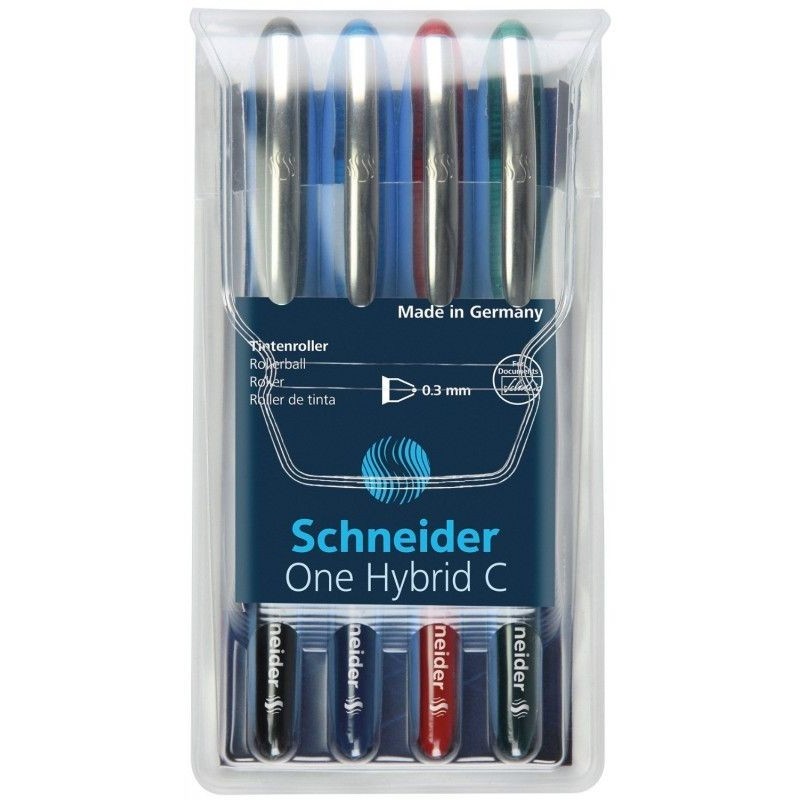 Roller cu cerneala SCHNEIDER One Hybrid C, ball point 0.3mm, 4 culori/set - (N,R,A,V)