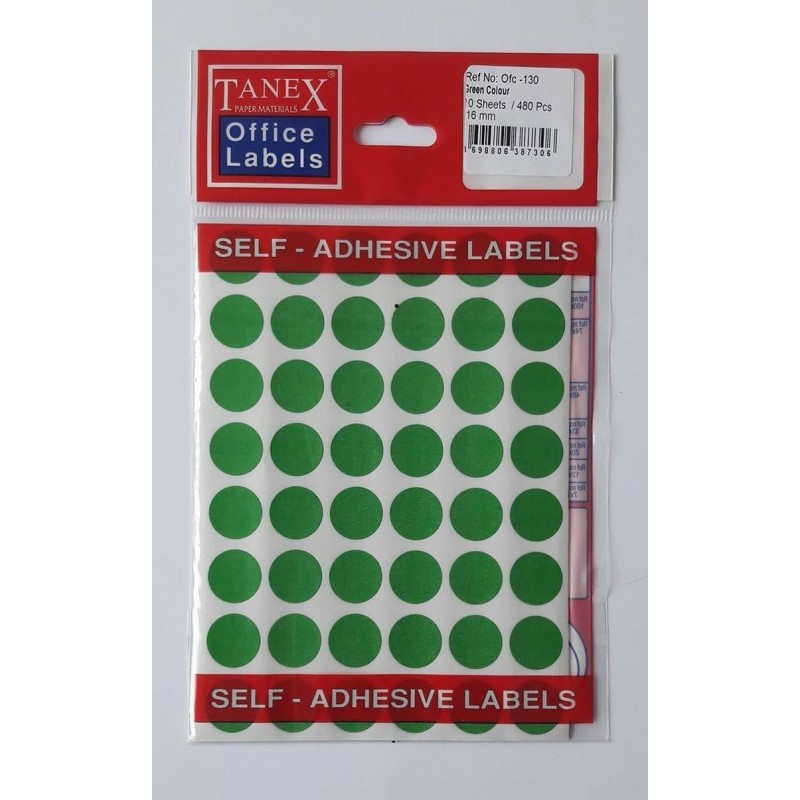 Etichete autoadezive color, D16 mm, 240 buc/set, Tanex - verde